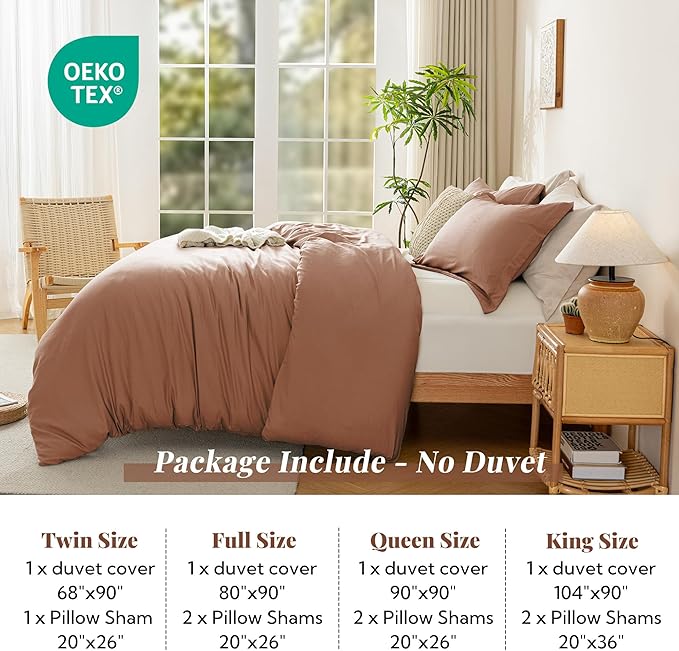 MILDLY Super Soft Duvet Cover - 100% Washed Microfiber Mocha Comforter Cover Set 3 Pieces with Zipper Closure & Corner Ties