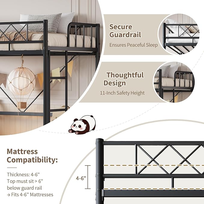 Garvee Loft Bed Twin Size with Arched Safety Guardrail & Safety Ladder, Heavy Duty Metal Frame with Sturdy Steel Slats, No Box Spring Needed, Space Saving for Compact Rooms, Matte Black