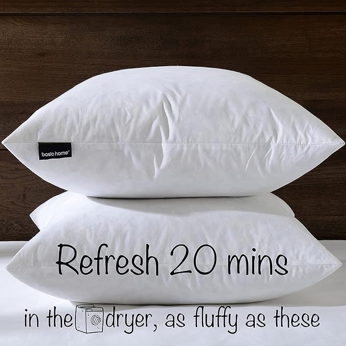basic home® Hotel-Style Goose Feather Pillow Insert for Sofa & Bed - 100% Odorless & Plump Cushion Filler - 233TC Cotton with Inner Liner to Prevent Poking (20x20 Inch)