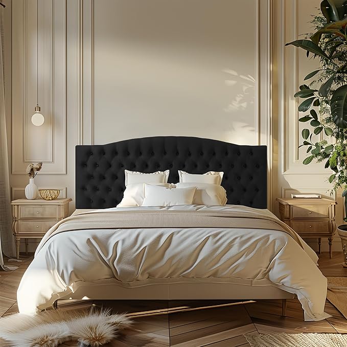 Furpopup Velvet Upholstered Headboard King/Cal King Size Latest Model Wall Mount, Bed Frame Mount, Featuring High-Density Sponge Padding, Luxury Texture Easy Assembly Comfort and Style-Black