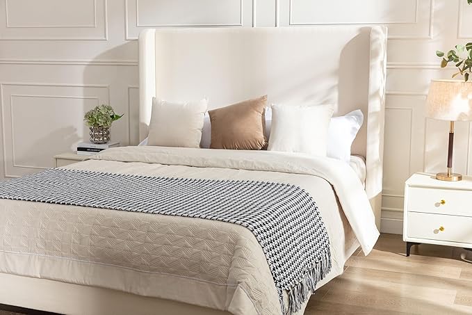 GDFStudio Tall Headboard Upholstered Bed,King Size Platform Bed Frame with Headboard Wingback,54" High No Box Spring Needed Easy Assembly Elegant Simplicity Ivory Boucle
