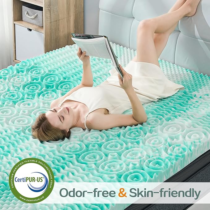 SINWEEK 2 Inch Mattress Topper 5-Zone Memory Foam Mattress Topper Pressure Relieve Soft Mattress Pad, CertiPUR-US Certified, Twin Size, Green