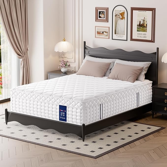 12 Inch King Hybrid Mattress, Luxurious Plush Mattress with Cooling Gel Memory Foam & Individually Pocketed Springs, Pressure Relief & Motion Isolation