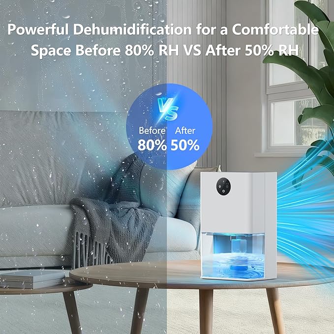 Dehumidifier, 1500ML (50 OZ) Small Dehumidifier for Home (300 Sq. Ft), Quiet with Auto Shut Off, for Bedroom, RV, Closet