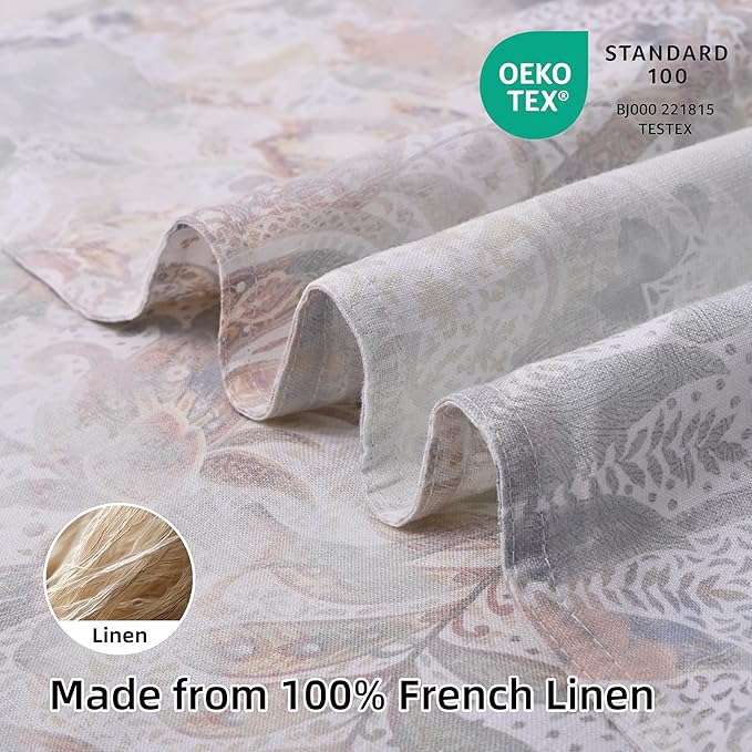 CHUFFED 100% French Linen Pillow Cases Beige Iris Print, Farmhouse Floral Stone Washed Pillow Shams with Envelope Closure Soft Breathable Vintage Pillow Covers for Decor,20x30 inches