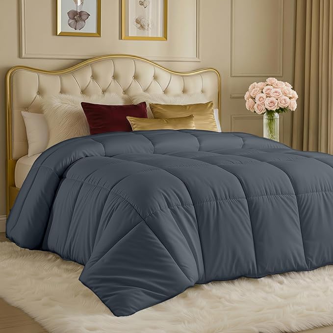 Utopia Bedding Comforters Twin Size, All Season Duvet Insert, Down Alternative Box Stitched Bed Comforter with Corner Tabs, Machine Washable (Grey)