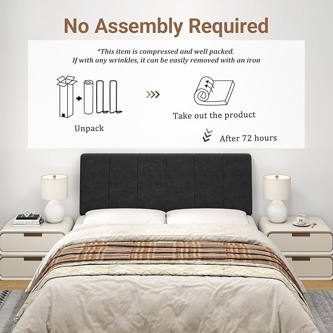 Full Size Headboard Only-No Assembly, Upholstered Headboard Full Size Linen Fabric Modern Style Headboards Extra-Thick, Black