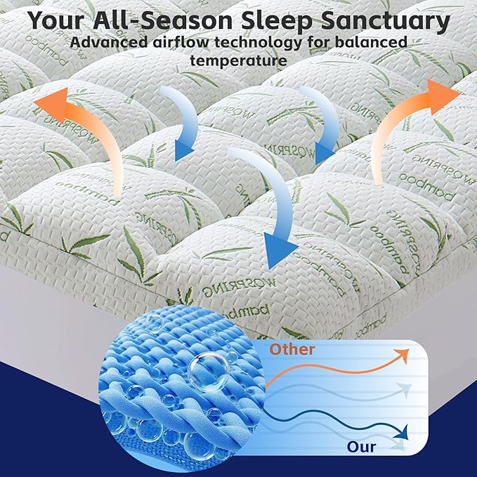 3 Inch Memory Foam Mattress Topper King Size Viscose from Bamboo Extra Thick 1300 GSM Quilted Fitted Protector Pillow Top Cover for Back Pain Deep Pocket Up to 21 Inches