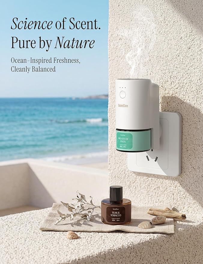 SF101S Pro Smart Plug in Air Freshener for Home, Waterless Essential Oil Diffuser, Aromatherapy Home Diffuser, 120-Day Natural Aroma Mist – Free 30ml White Tea (Espresso Brown)
