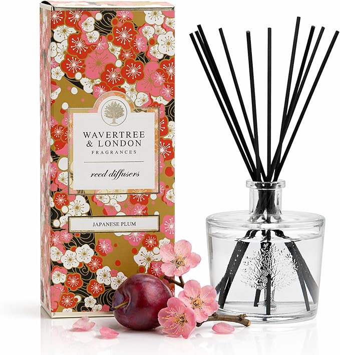 Wavertree & London Natural Japanese Plum Scented Reed Diffusers Set - Long Lasting Aromatherapy Air Freshener Diffuser with Sticks for Home & Office | 250ml Scented Diffuser with 6 Months Scent Life