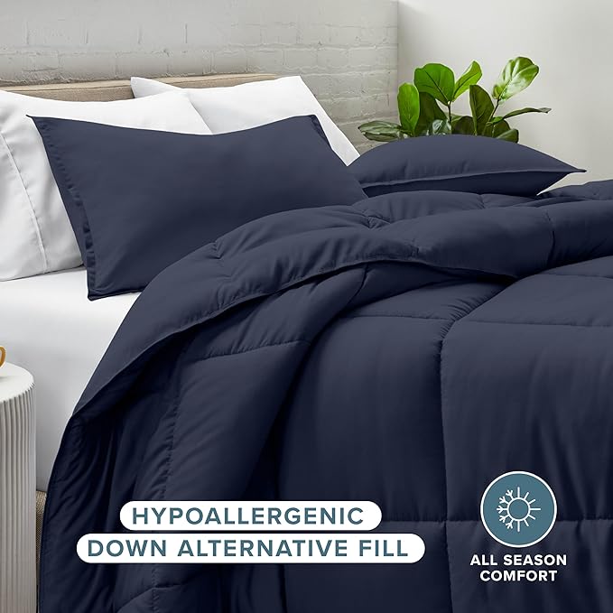 Bare Home Comforter Set - Full Size - Ultra-Soft - Goose Down Alternative - Premium 1800 Series - All Season Warmth (Full, Midnight Blue)