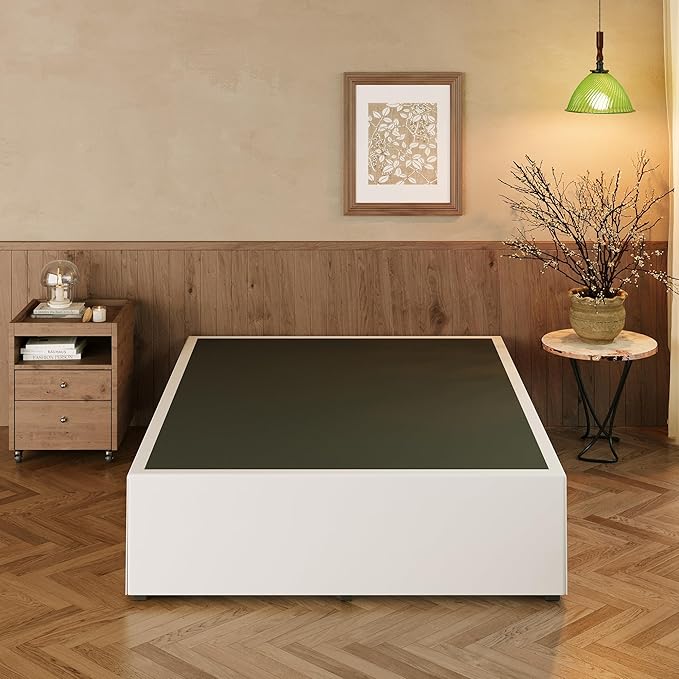EMODA 18 Inch Full Size Bed Frame with White Skirt Cover, Heavy Duty Metal Platform No Box Spring Needed, Easy Assembly Noise Free