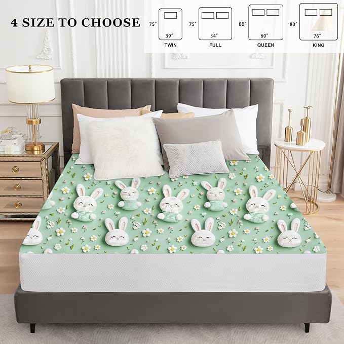 Sufdari Full Mattress Protector,Waterproof Mattress Protector,Fitted Sheet Style Mattress Cover with 18" Deep Pocket,Washable and Comfortable-Rabbit,Full