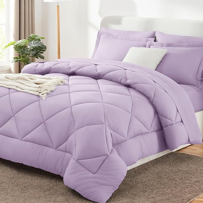 CozyLux Full Size Comforter Sets Light Purple - 7 Pieces Lavender Bed in a Bag Full, Luxury Soft Bed Set for All Seasons, Bedding Set with Down Alternative Comforter, Sheets, Pillowcases & Shams
