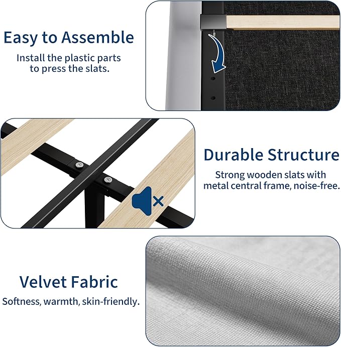 GarveeHome Full Bed Frame with Storage Headboard, Kids Bed Frame with 2 Drawers, Velvet Upholstered Platform Bed Frame with Lights, No Box Spring Needed, Easy Assembly, Velvet Grey