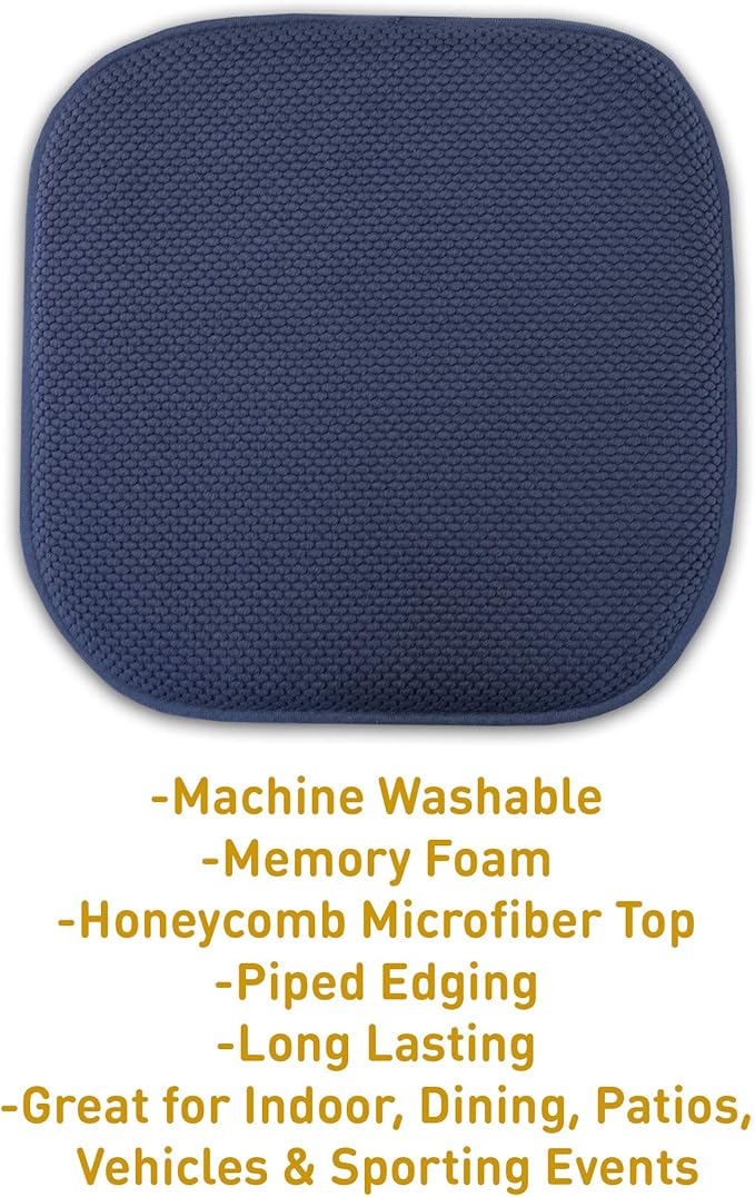 Sweet Home Collection Cushion Memory Foam Chair Pads Honeycomb Nonslip Back Seat Cover 16" x 16" 6 Pack Navy Blue