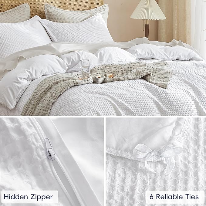 PHF Waffle Weave Duvet Cover Set Twin/Twin XL Size, No Snagging Ultra Soft Luxury Textured Breathable Comforter Cover for All Season 2pcs, Durable Bedding Duvet Set with 1 Pillow Sham, 68"x90", White