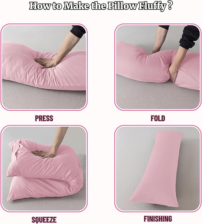 Ubauba Memory Foam Body Pillow with Cover, Full Large Body Pillows Insert for Adults with Envelope Closure Pillowcase, Firm & Fluffy Long Bed Pillows for Sleeping (20x54 inch, Pink)