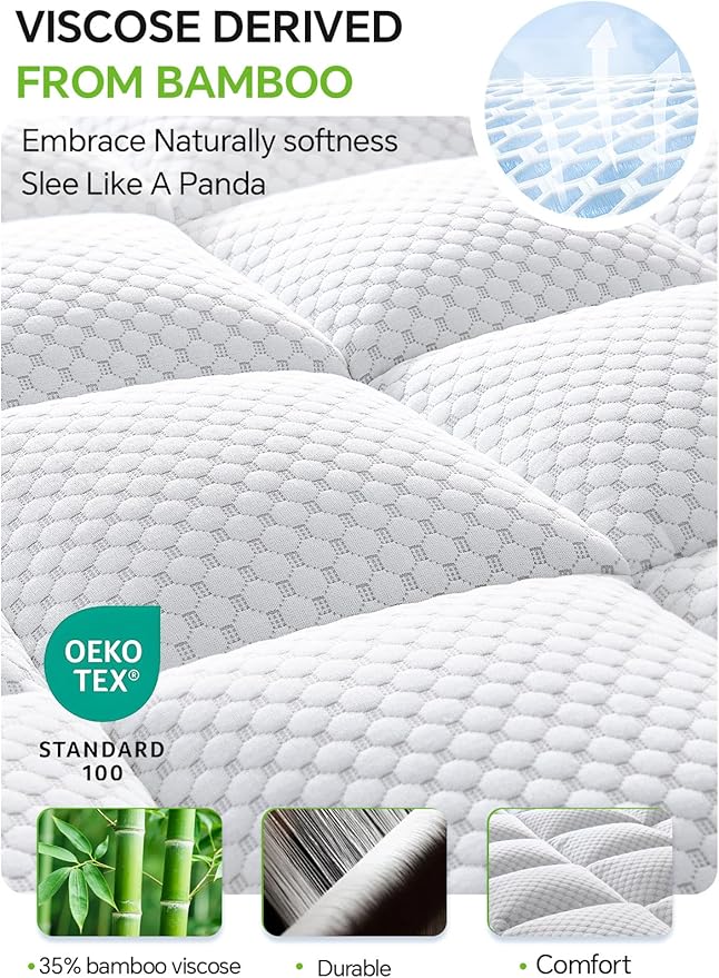 BEDELITE King Mattress Topper 3 Inch Thick Mattress Pad, Plush Pillow Top Bed Cover with Elastic Deep Pockets Up to 6-24 Inch for Pressure Relief, Shredded Memory Foam Filling (White)