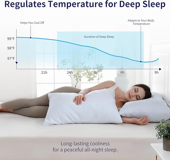 DOWNCOOL Cooling Pillow Standard Size Set of 2, Adjustable Shredded Memory Foam Pillows for Sleeping, Cool Soft Supportive Firm Bed Pillows for Side Back Stomach Sleepers, Hot Sleepers, 20"X26"