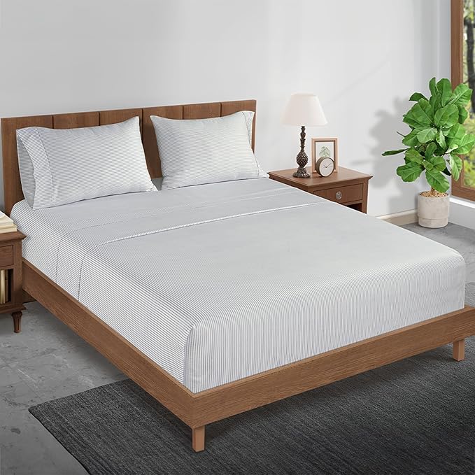 LANE LINEN Split King Sheet Sets for Adjustable Beds - 5 PCs, 450 Thread Count Split King Sheets Set - Sateen Weave King Split Sheets - Split Top King Sheets Set for Adjustable Bed - Tickling Stripe