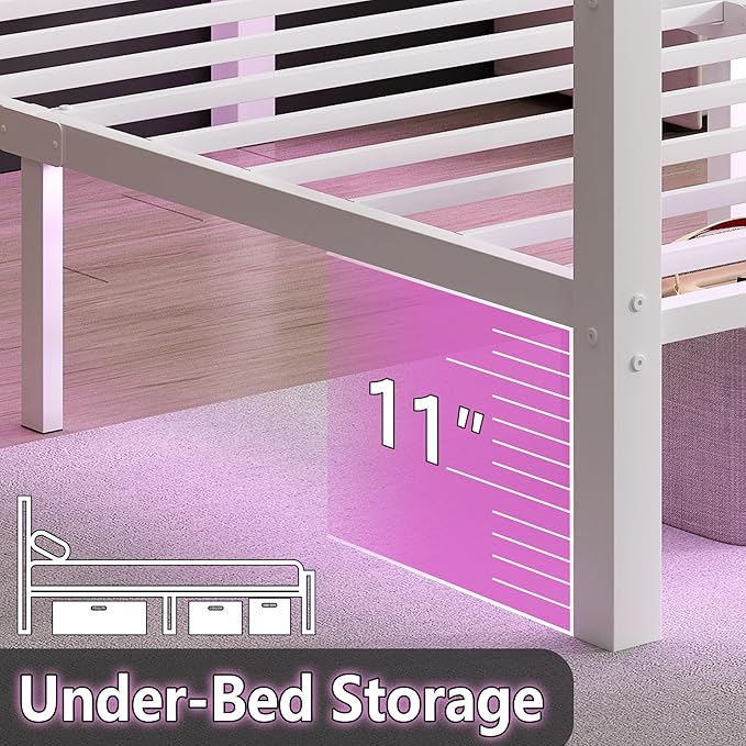 CLIBFENG Twin Bed Frame with Headboard and Footboard,Steel Slats Support-LED Bed Frame with USB Charging Station,Mattress Foundation-Under Bed Storage,No Box Spring Needed,Noise Free,White