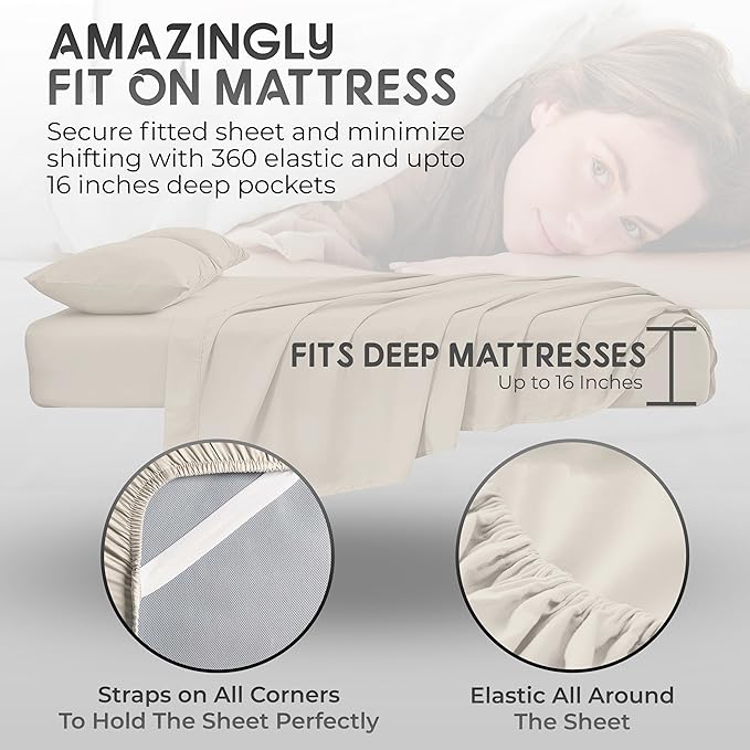 Full Size Bed Sheets – 4Pcs Bed Sheets Full Size Set, Deep Pocket, Double Brushed Microfiber, Fade Resistant, Soft & Breathable for Cozy and Comfortable Sleep(White)