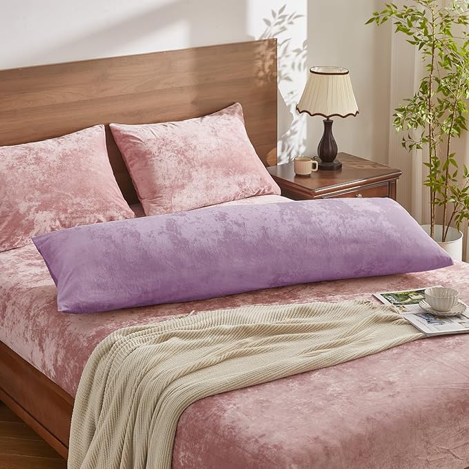 BEDELITE Velvet Body Pillow Cover with Zipper, Soft and Plush 20x54 Long Pillow Case, Velvety Smooth and Cozy Body Pillow Pillowcase for Bedroom and Couch, for All Seasons(Lavender)