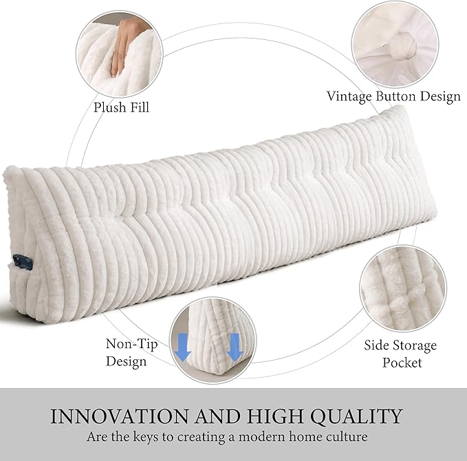 Headboard Pillow King, Triangular Wedge Pillow Headboard King, Cushion Headboards Reading Pillows, Backrest Pillows for Sitting in Bed or Working with Removable Cover, Beige