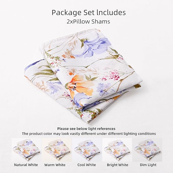 CHUFFED 100% French Linen Pillow Cases Pastel Bloom Print, Farmhouse Floral Stone Washed Pillow Shams with Envelope Closure Soft Breathable Vintage Pillow Covers for Decor,20x30 inches