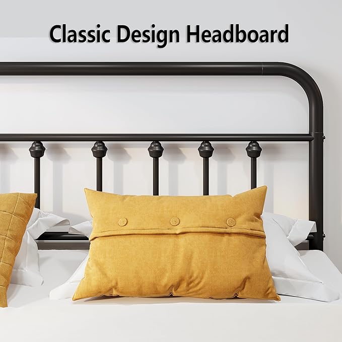 Vengarus Metal Bed Frame,Queen Size Bed Frame with Headboard,Structurally Stable, Heavy Duty Steel Slat Supported,Under Bed Storage,No Box Spring Needed,14 Inch,Black