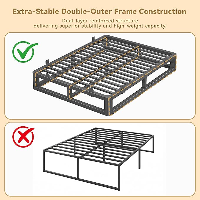 10 Inch King Size Bed Frame with Rounded Corner and Squeak Free U-Slot Design, Metal Platform Bed Frames 6 Non-Slip Guards, 3500lbs Heavy Duty Steel Slat Support, No Box Spring Needed, Black