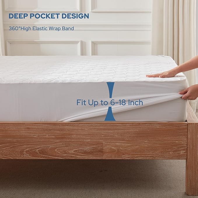 BEDLORE 2 Pack Waterproof Mattress Protector, California King Size Mattress Pad with Deep Pocket 6"-18" Depth, Soft Breathable Bed Mattress Cover for Bedroom, College Dorm (White)