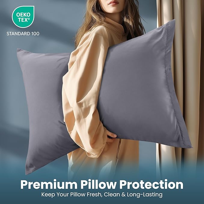 Utopia Bedding Queen Pillow Protectors - Pack of 2 - Zipper Closure - Soft Brushed Microfiber Fabric - Shrinkage and Fade Resistant Pillow Protectors Queen Size 20 X 30 Inches (Grey)