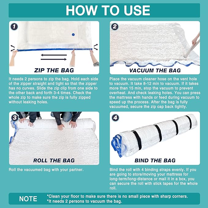 Queen/Full Mattress Vacuum Bag for Moving and Storage, Memory Foam Latex Mattress Storage Bags Full Queen Size for Mattress up to 14 Inches