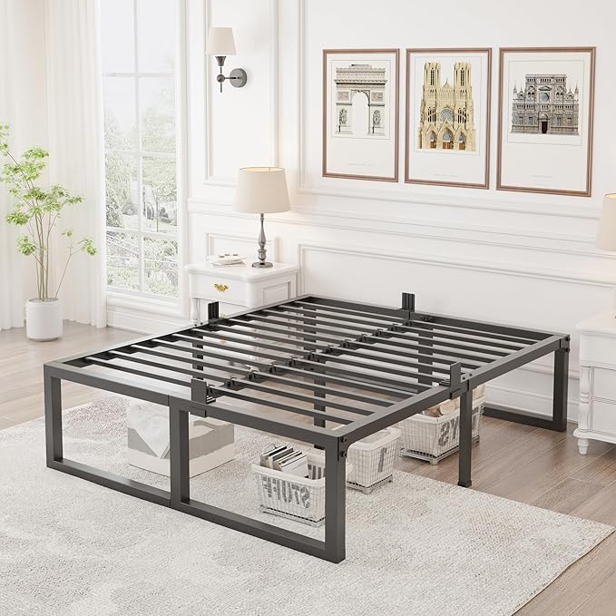 Yitong Angel King Bed Frame, 18 Inch High 3500 lbs Metal Platform, Mattress Foundation with Steel Slat Support/No Box Spring Needed/Noise Free/Non-Slip/Easy Assembly