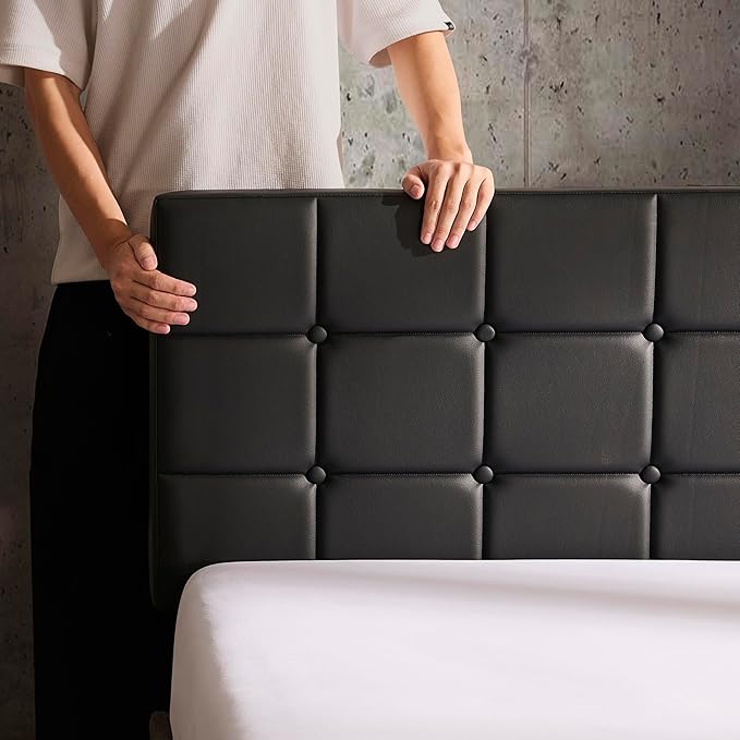 Hearth & Harbor Full Size Headboard, Button Tufted, Upholstered, Bed Frame Mount, Adjustable Height 34"-42", Modern, Black