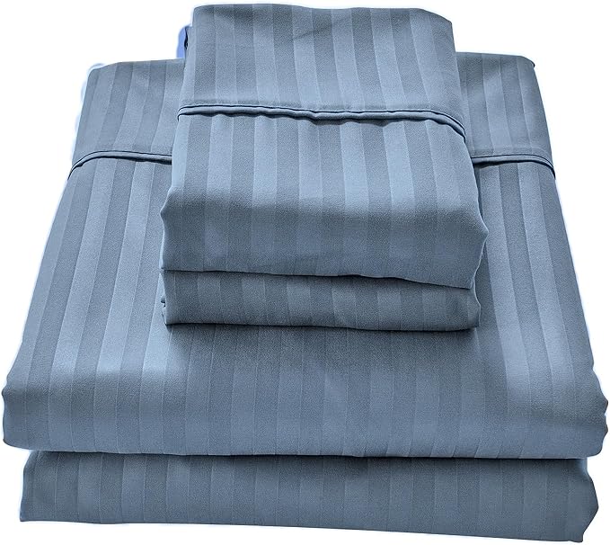Kingnex Striped Sofa Bed Sheets Queen for Sleeper Sofa Bed Soft Double Brushed 4 Piece Bedding Pillowcase Set (60"x74"x6") Blue