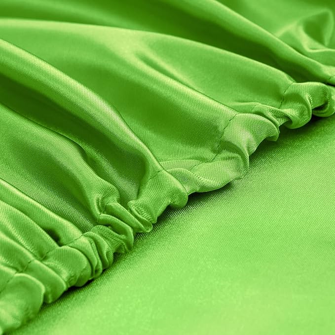 Homiest 4pcs Satin Sheets Set Luxury Silky Satin Bedding Set with Deep Pocket, 1 Fitted Sheet + 1 Flat Sheet + 2 Pillowcases (Queen Size, Lime Green)