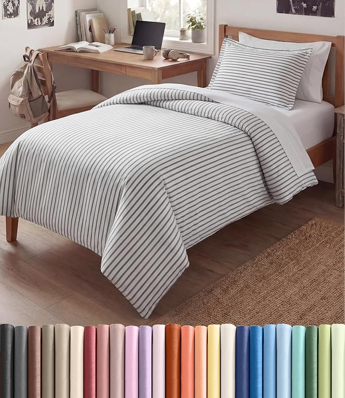 Duvet Cover Twin/Twin XL Size Set - Extra Soft Twin/Twin XL Duvet Cover 68" x 90" with 1 Pillow Sham - Hotel Luxury, Easy Care, Fade Free w/ Zipper Closures & Ties - Comfy & Breathable (Grey Stripes)