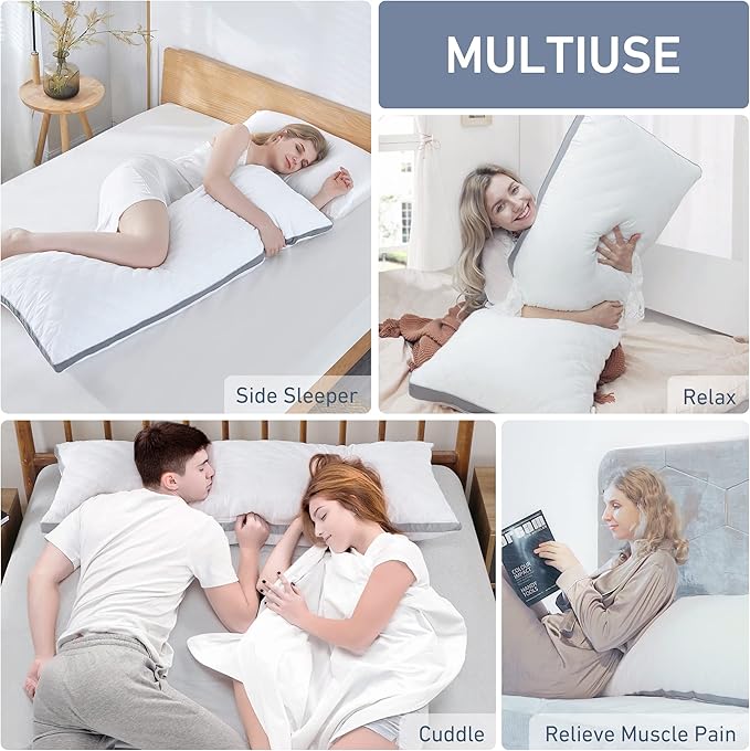 Leeden Body Pillow Insert - Full Body Pillow for Adults - Large Long Bed Pillow for Side Sleeper - Firm Breathable Support - 20 x 54 Inch - Grey