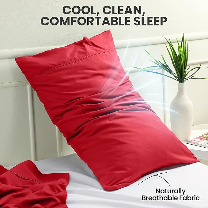 Utopia Bedding Standard Pillow Cases - 2 Pack - Envelope Closure - Soft Brushed Microfiber Fabric - Shrinkage and Fade Resistant Pillow Covers Standard Size 20 X 26 Inches (Standard, Red)