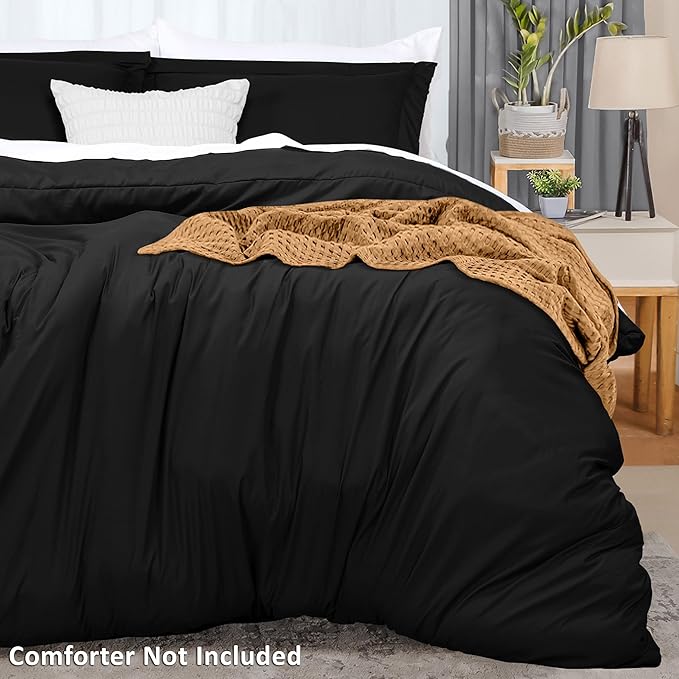 Utopia Bedding Duvet Cover Full Size - 3 Piece with Zipper Closure - 1 Comforter Cover 80X90 Inches & 2 Pillow Shams 20X26 Inches (Black) Comforter Not Included