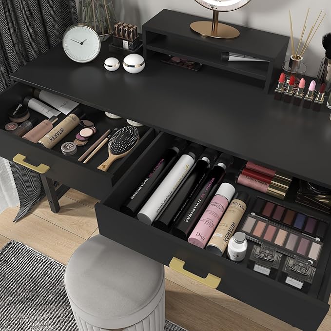 WESTREE Computer Gaming Desk Office - Study Writing Desk with Drawer for Teen, Bedroom Makeup Desk Home Office Furniture with Storage Shelf, Height Monitor Stand