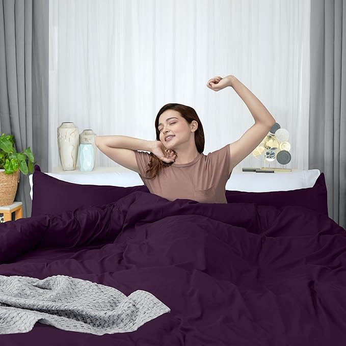 Utopia Bedding Duvet Cover King Size - 3 Piece with Zipper Closure - 1 Comforter Cover 104X90 Inches & 2 Pillow Shams 20X36 Inches (Purple) Comforter Not Included