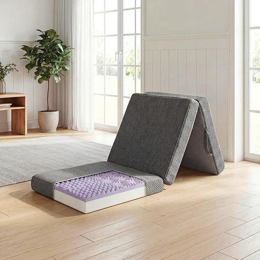 MABOZOO Tri-Fold Memory Foam Mattress, 4 Inch Portable Floor Mattress with Washable Cover, Foldable Floor Bed for Camping, RV, Travel & Guest