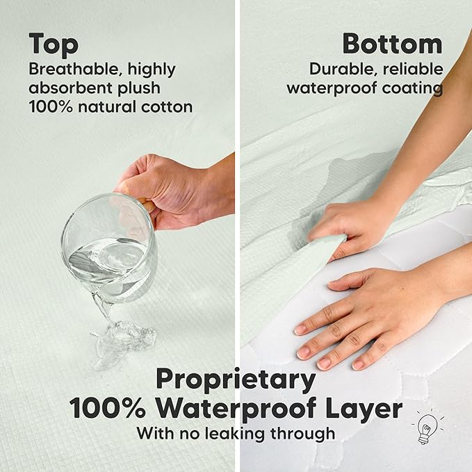 2-Pack Waterproof Crib Mattress Protector Cover Fitted - Quiet Baby Crib Mattress Pad Sheets, 52" x 28" Soft Quilted Cotton Baby Sheet, Machine Washable, Easy Fit, Durable (Soft Fern/Quin)