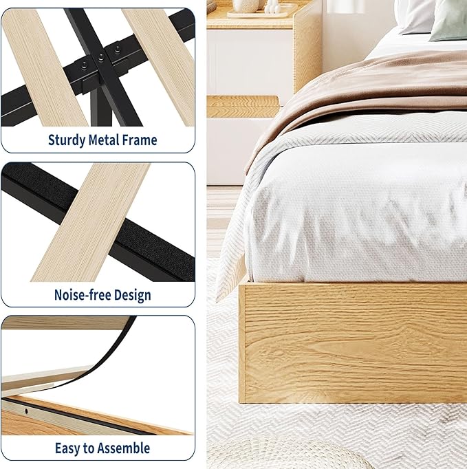 GarveeHome Queen Size Wood Platform Bed Frame,Wooden Bed Frame Without Headboard, Wood Slat Support,No Box Spring Needed, Easy Assembly
