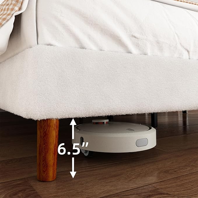 King Boucle Bed Frame, Platform Bed with Upholstered Wingback Headboard, Strong Wooden Slats Support, Noise-Free, No Box Spring Needed, Easy Assembly, White
