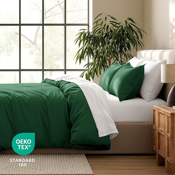 Bare Home Bedding Duvet Cover Full Size - Premium 1800 Super Soft Collection - Lightweight, Cooling - Soft Breathable Bedding Duvet Cover (Full, Forest Green)